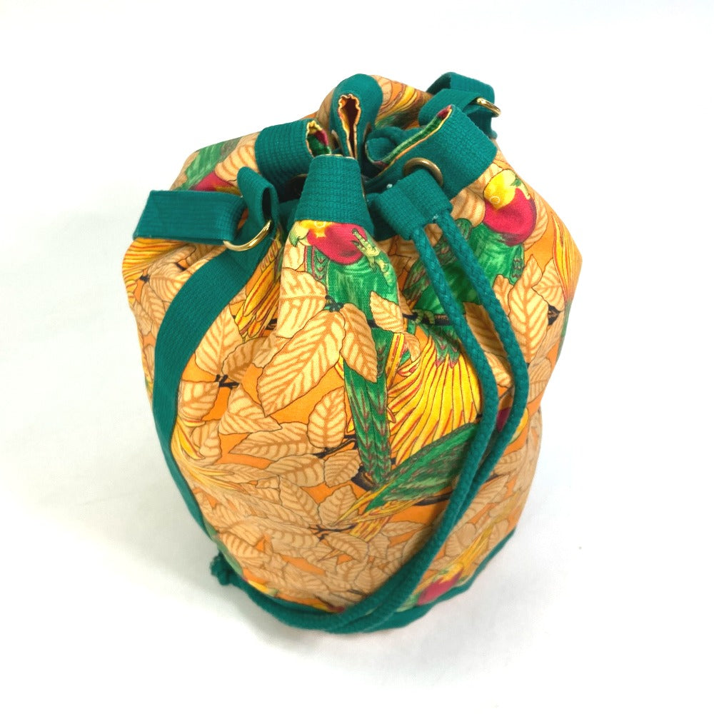 HERMES Shoulder Bag canvas green vintage Bird pattern purse Women  d