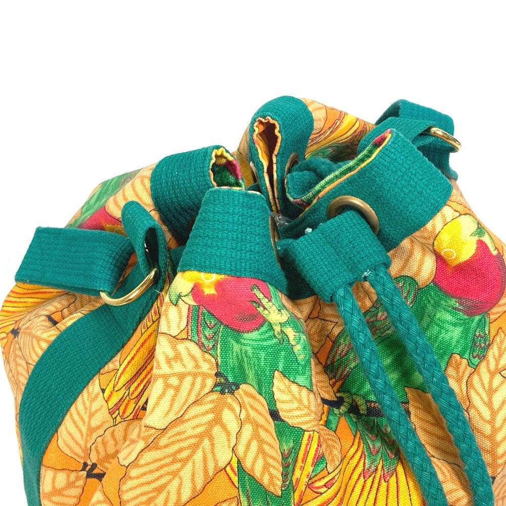HERMES Shoulder Bag canvas green vintage Bird pattern purse Women  d