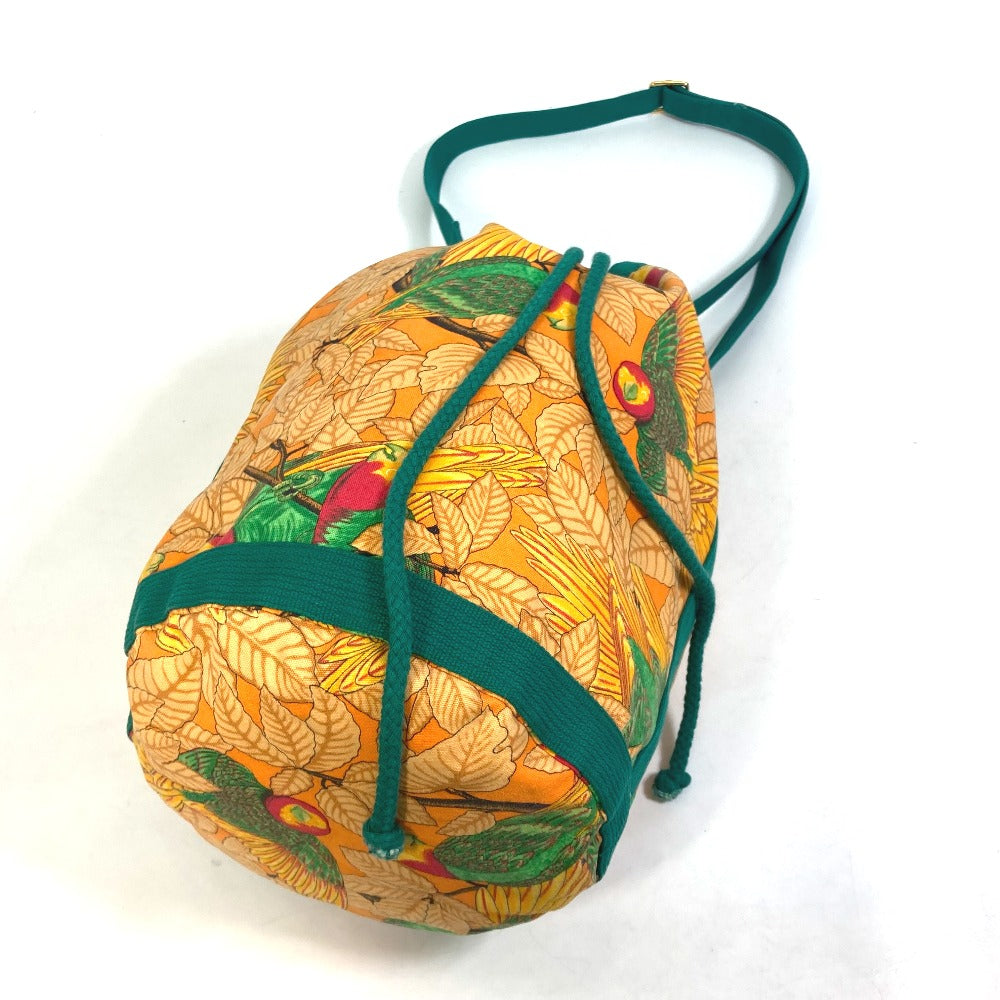 HERMES Shoulder Bag canvas green vintage Bird pattern purse Women  d