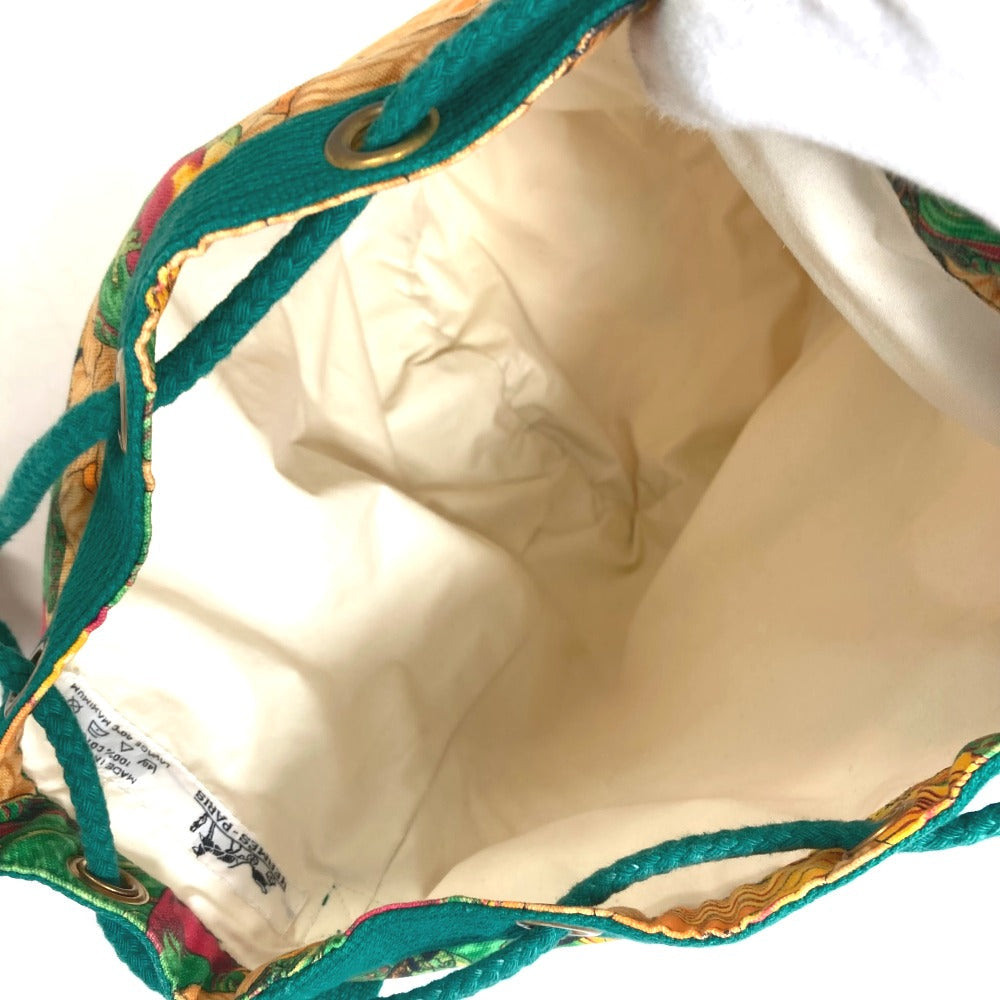 HERMES Shoulder Bag canvas green vintage Bird pattern purse Women  d