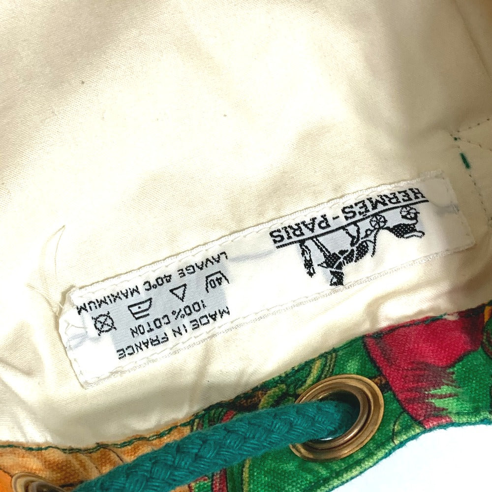 HERMES Shoulder Bag canvas green vintage Bird pattern purse Women  d