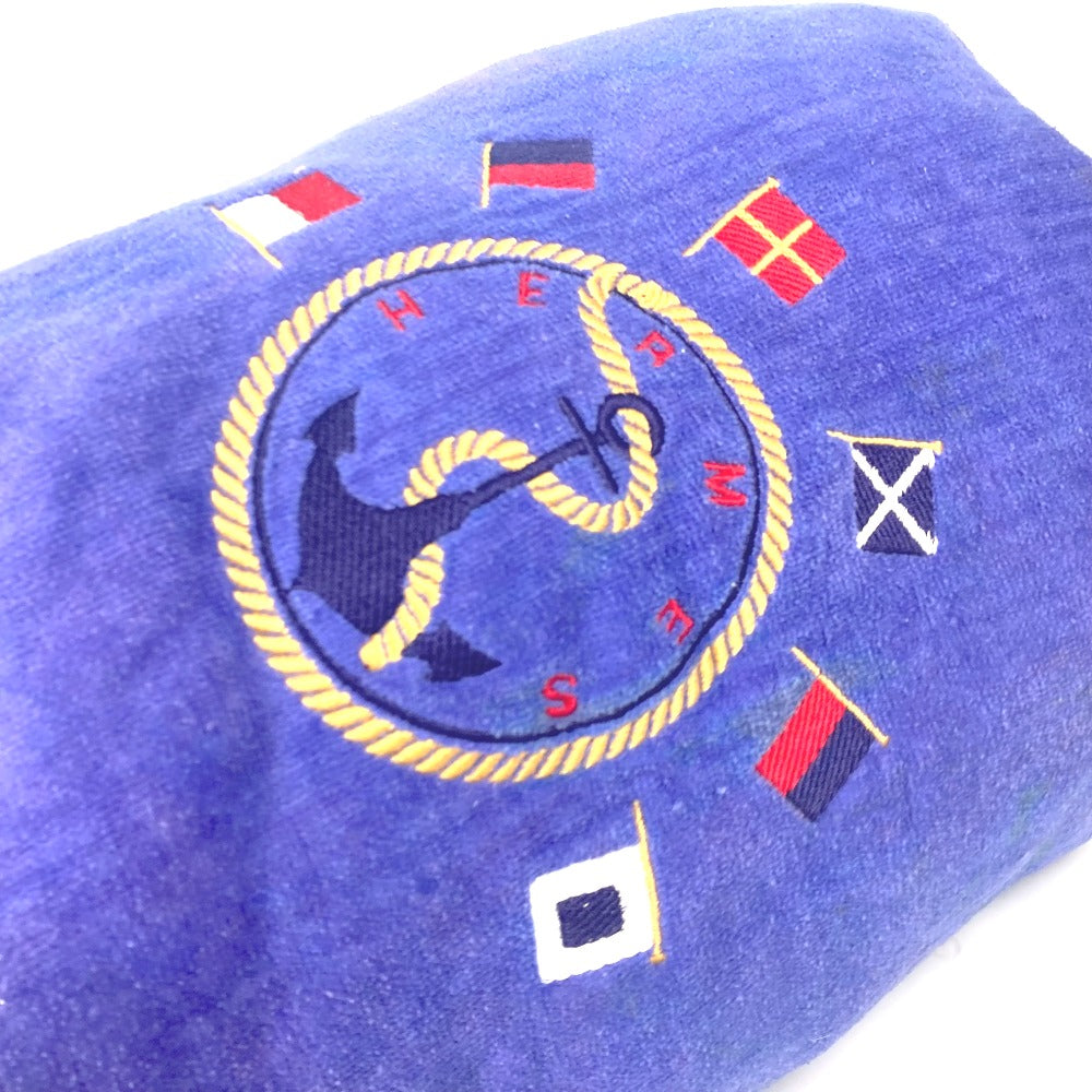 HERMES Shoulder Bag cotton Blue type Marine Pattern Drawstring bag Women  d