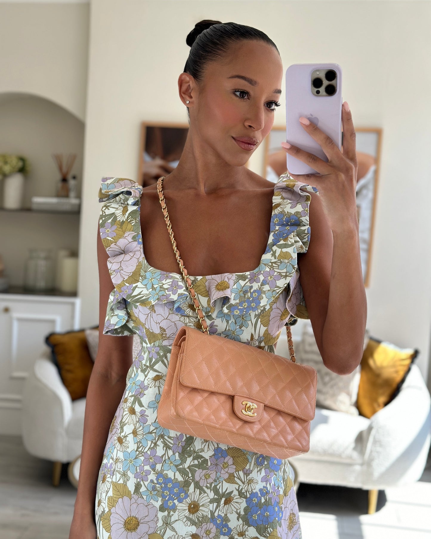 Chanel   Peach Classic Medium Double Flap Bag in Caviar Leather with 24K Gold Hardware