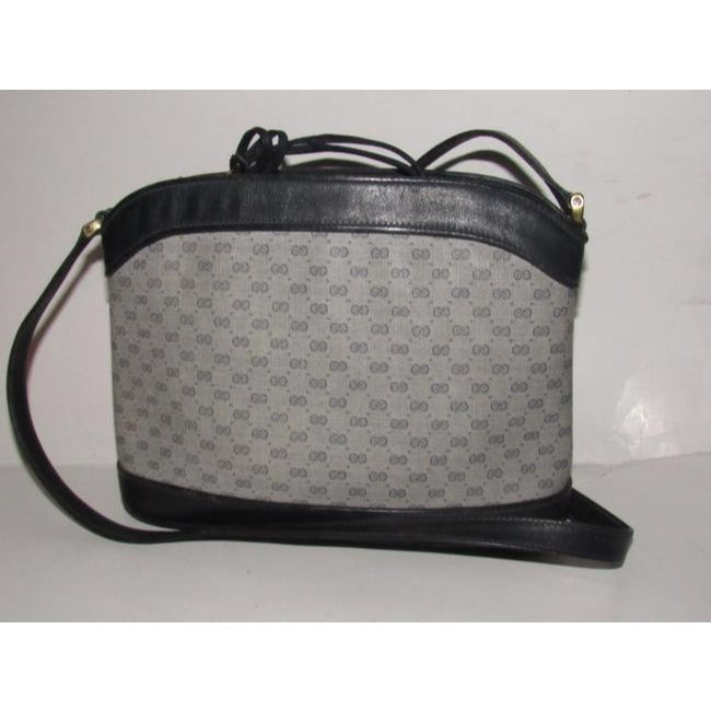 Gucci   Navy Blue Leather And Blue Small G Print Coated Canvas Satchel