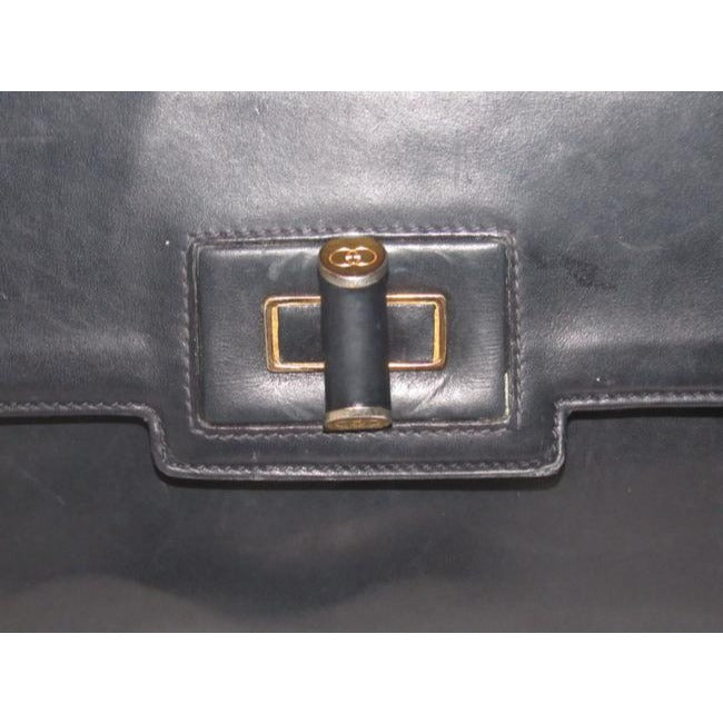 Gucci   Dark Navy Blue Leather With A Cool Gold And Leather Bamboo Accent
