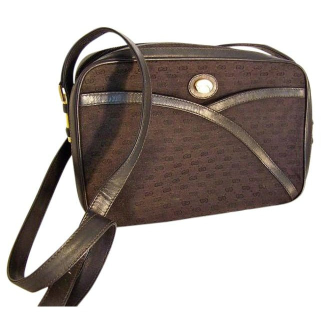 Gucci   Black Canvas With Small G Logo Print And Black Leather