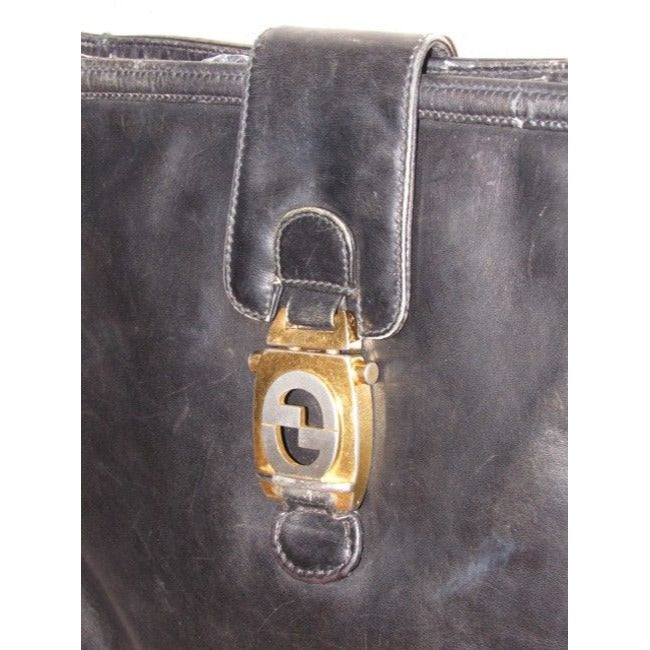 1950s Gucci   Bluish Black Leather Jackie Hobo Bag