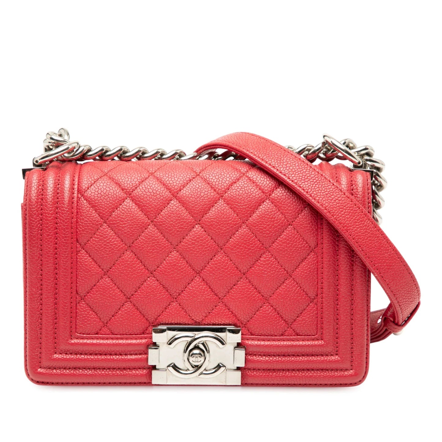 Red Chanel Small Quilted Caviar Boy Flap Crossbody Bag