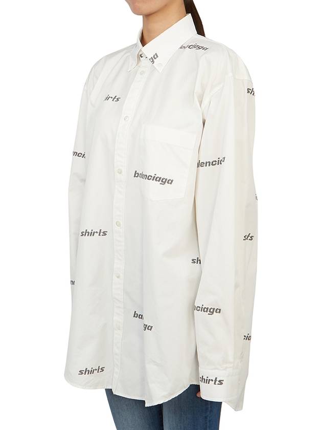 Luxury Balenciaga Trending 2025 Printed Logo Allover Cotton Long Sleeve Shirt White