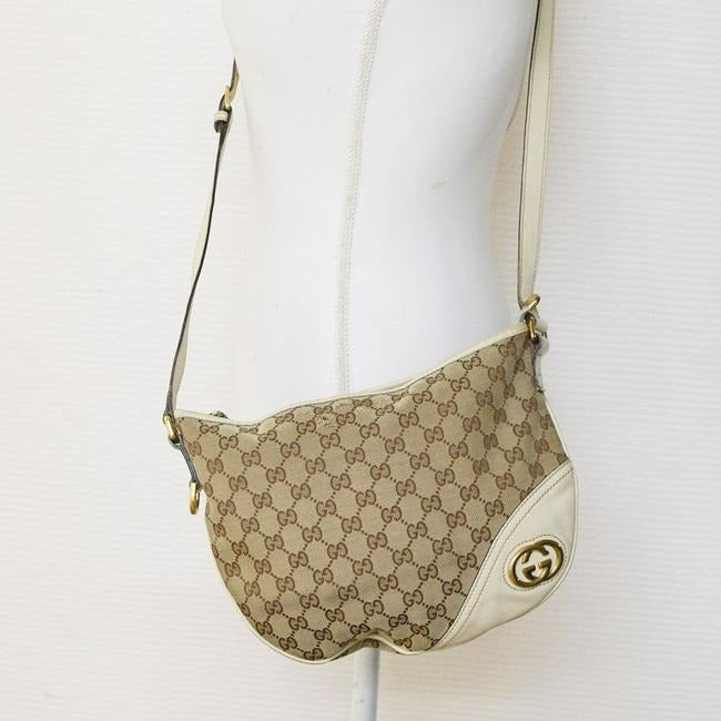 Gucci Abbey   Brown Large G Logo Print Canvas And White Leather
