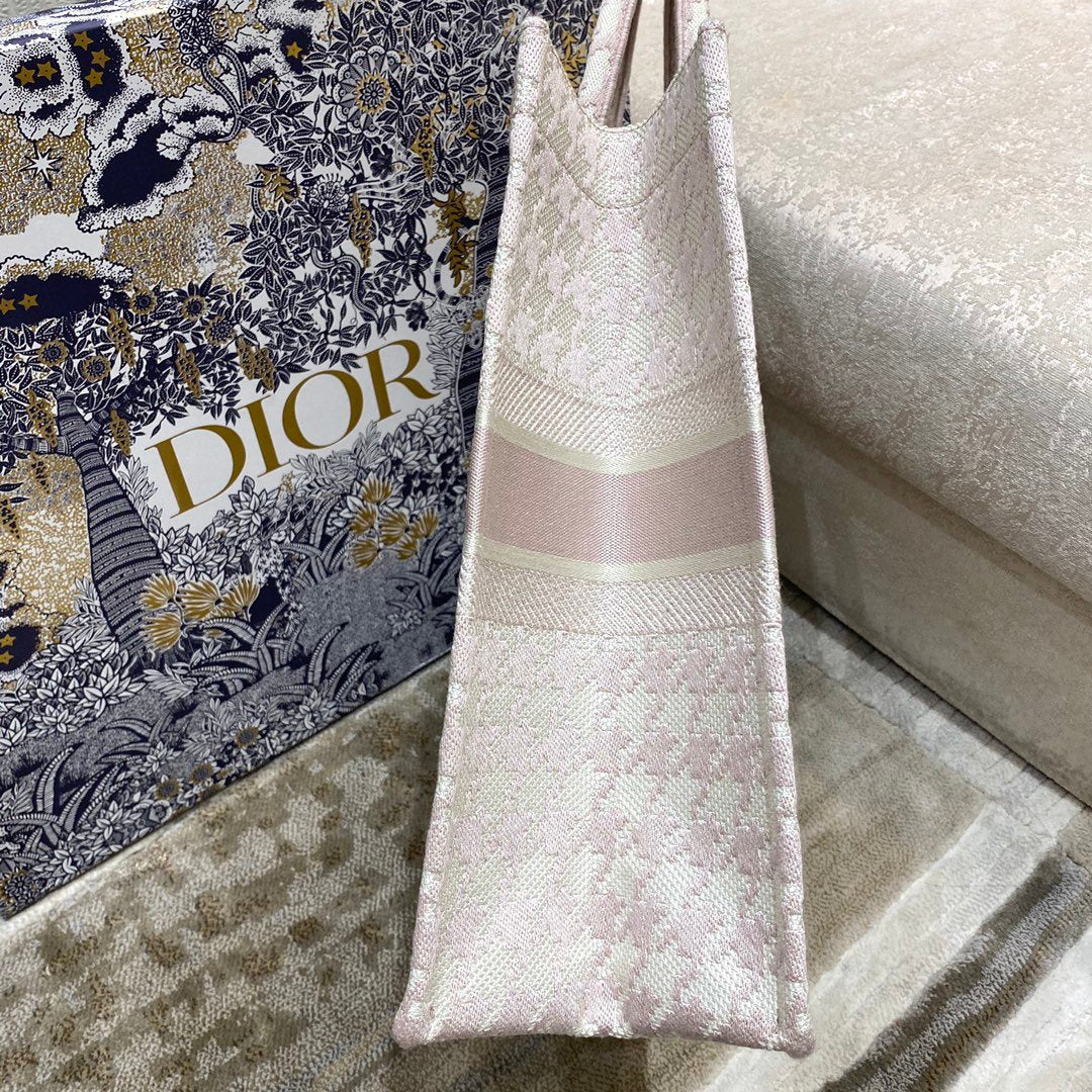 Top Quality Large Book Tote Pale Pink Houndstooth Embroidery, Pink, For Women Womens Handbags, Shoulder Bags, 42cm CD
