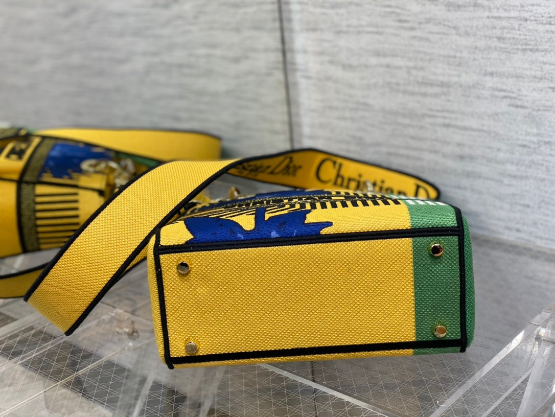 Top Quality MeTop Qualityum Lady D-Lite Bag D-Flower Pop Embroidery, Bright Yellow/Green Handbags, 24cm CD M0565OROO_M886