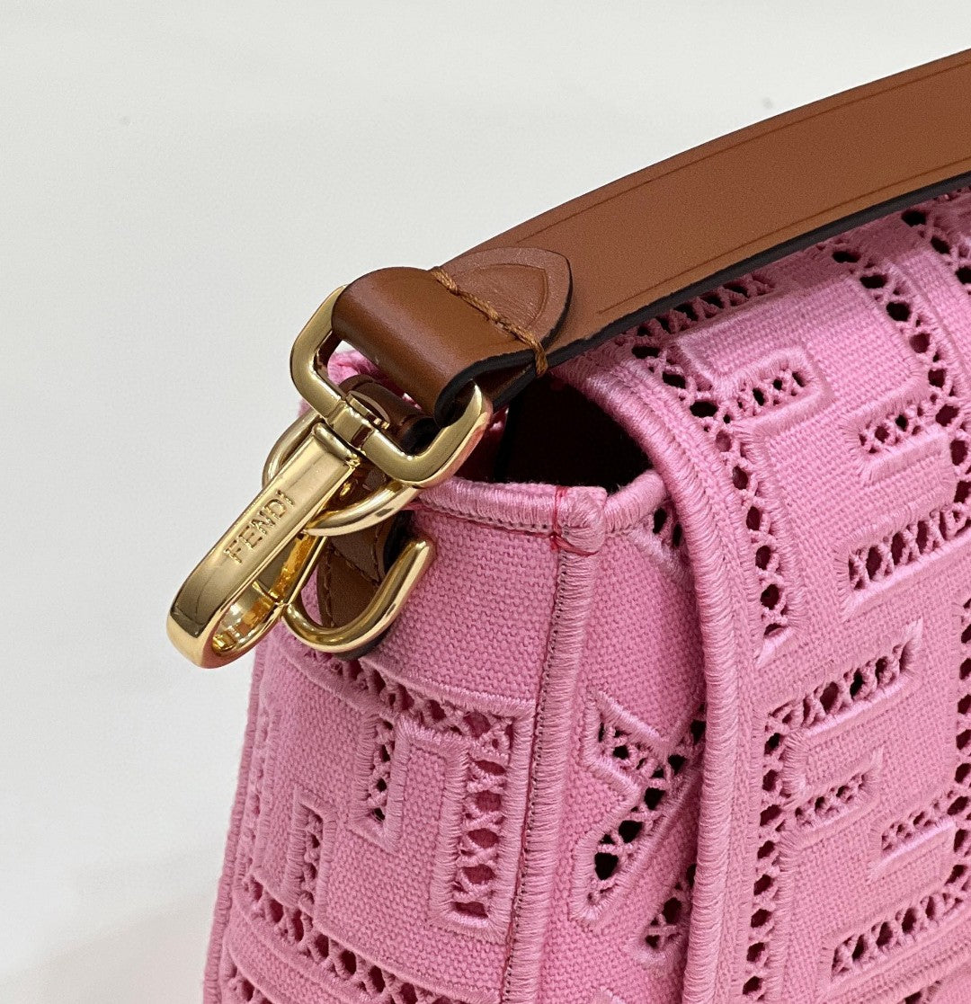 Top QualityTop Quality Baguette Pink with Embroidery Medium Bag For Woman 28cm/11in