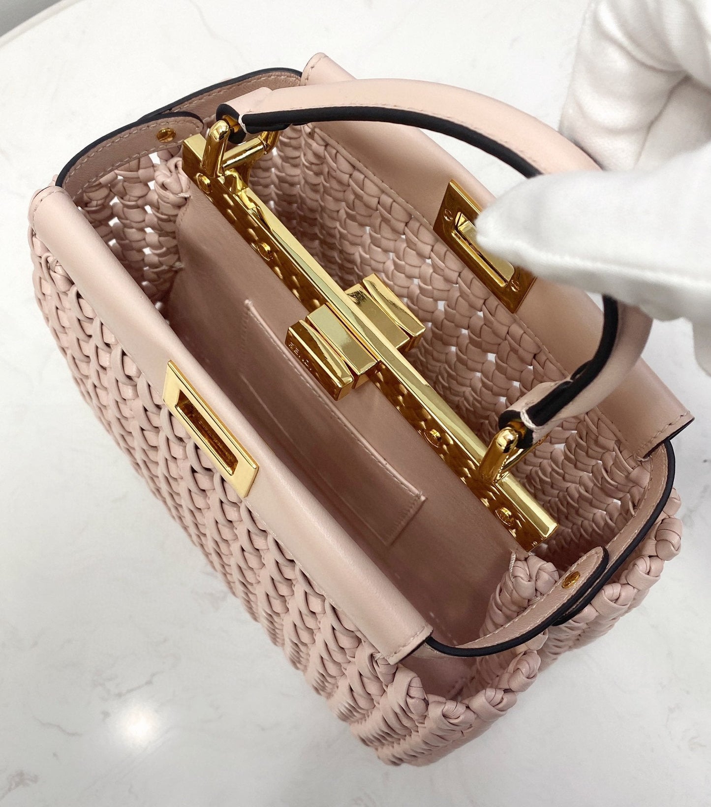 Top QualityTop Quality Peekaboo Mini Pale Pink Braided Bag For Woman 18cm/7in
