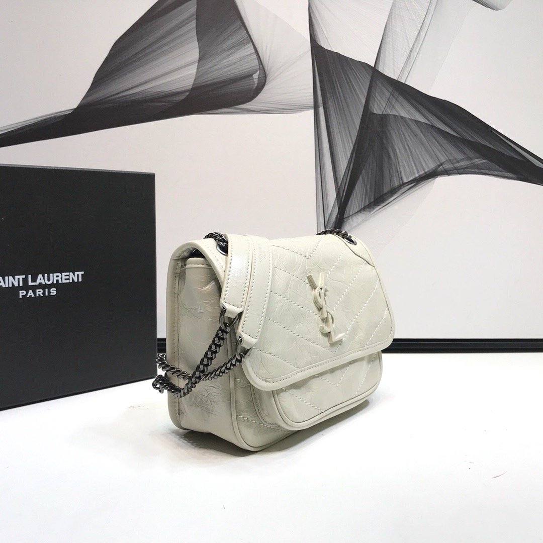 YSSL Niki Baby Chain Bag In Crinkled  White For Women 8in/21cm YSL 6331600EN049207