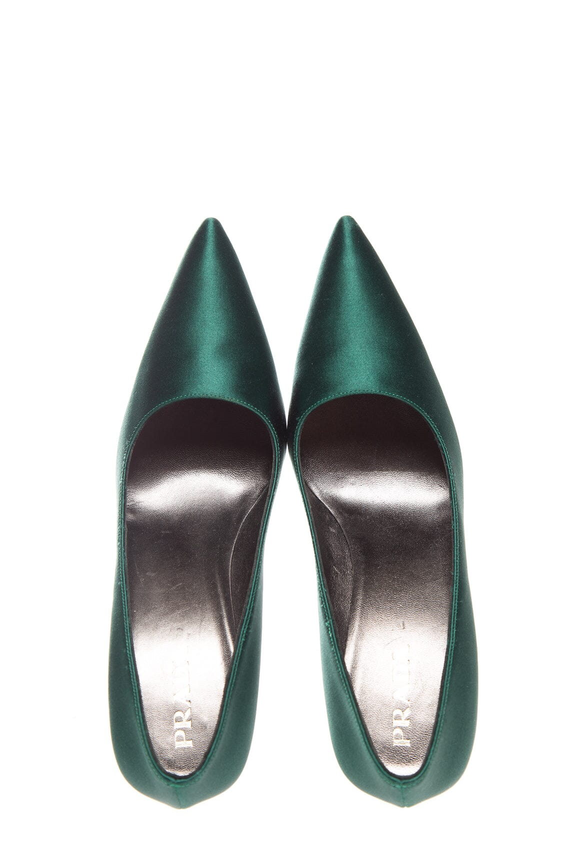 Prada Green Satin Point Toe Heels SZ 38.5