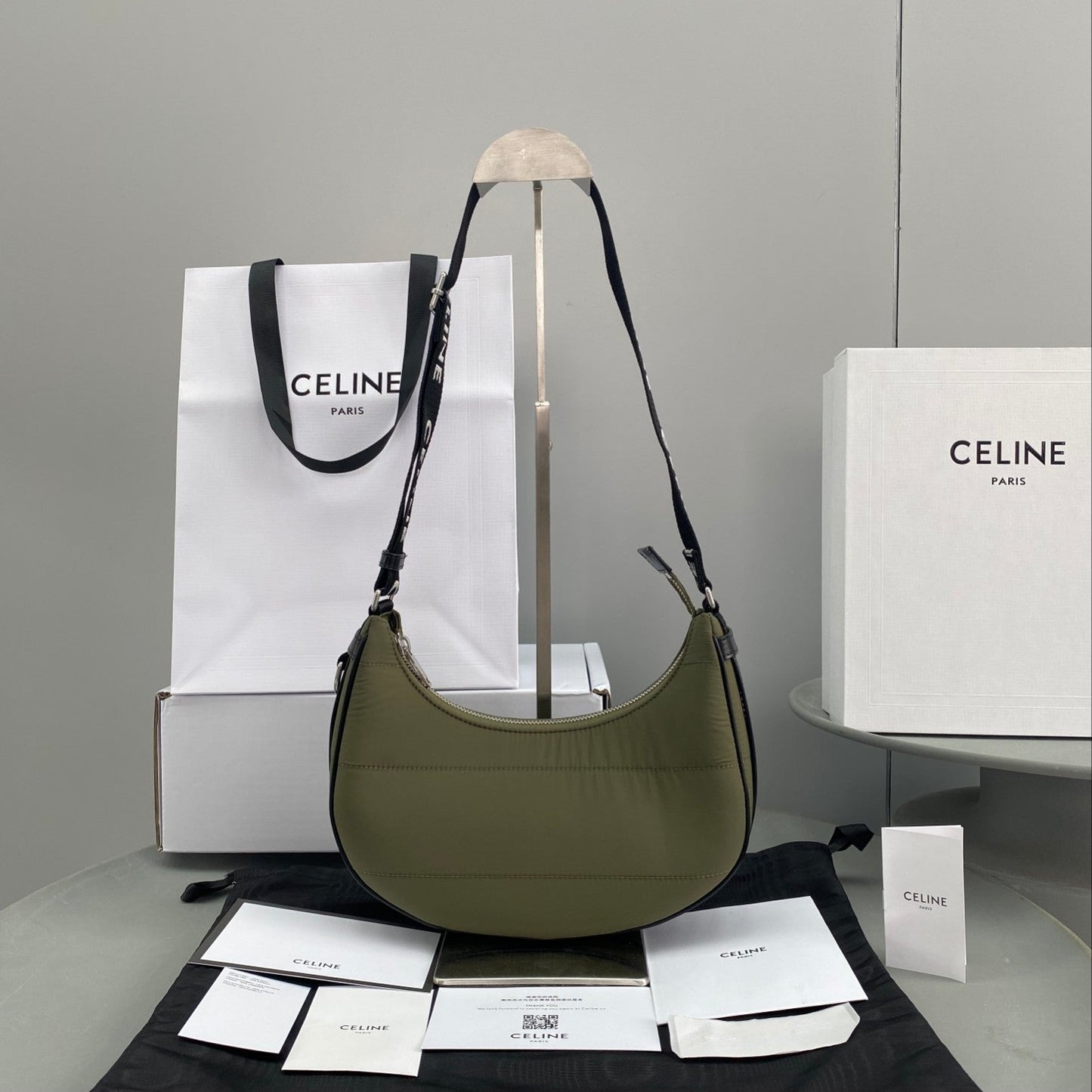 Top Quality MeTop Qualityum Ava Bag With Top Quality Strap In Quilted Nylon Khaki For Women 9in/23cm 196972DLI.15KH