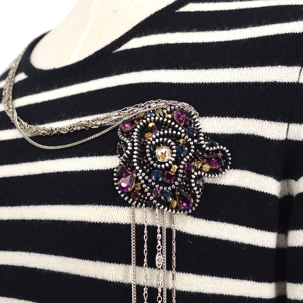 Chanel 2008 Fall chain-link embellished striped jumper #42