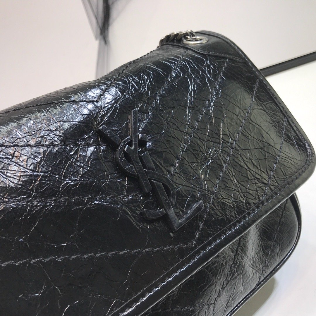 YSSL Niki Baby Chain Bag In Crinkled  Black For Women 8in/21cm YSL 6331600EN041000