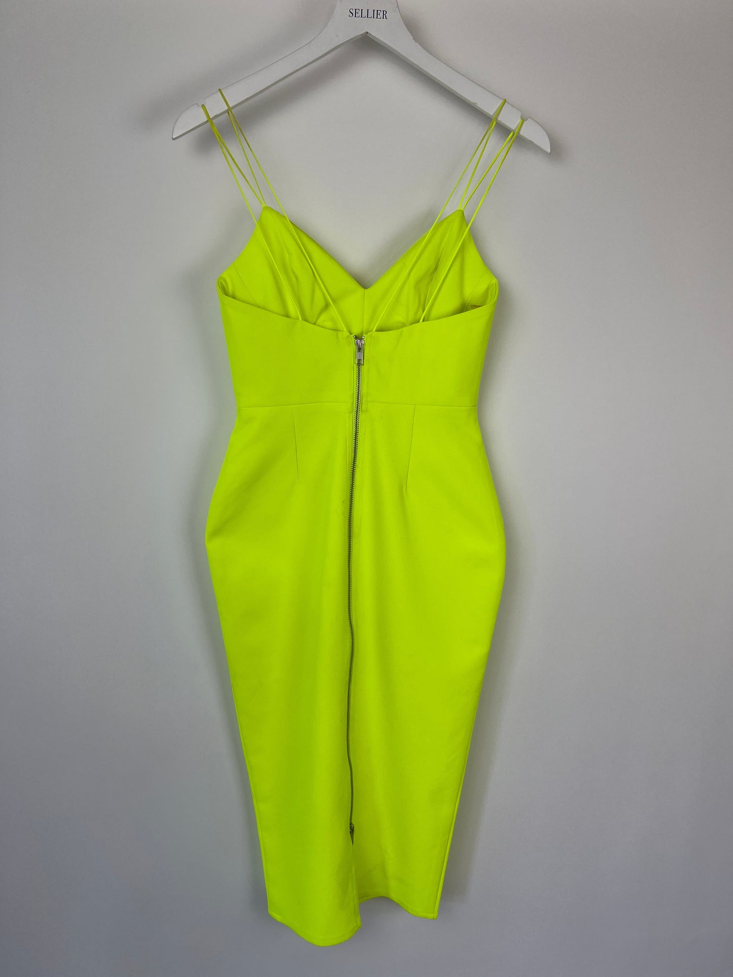 Alex Perry Fluorescent Yellow Midi V-Neck Dress Size UK 8