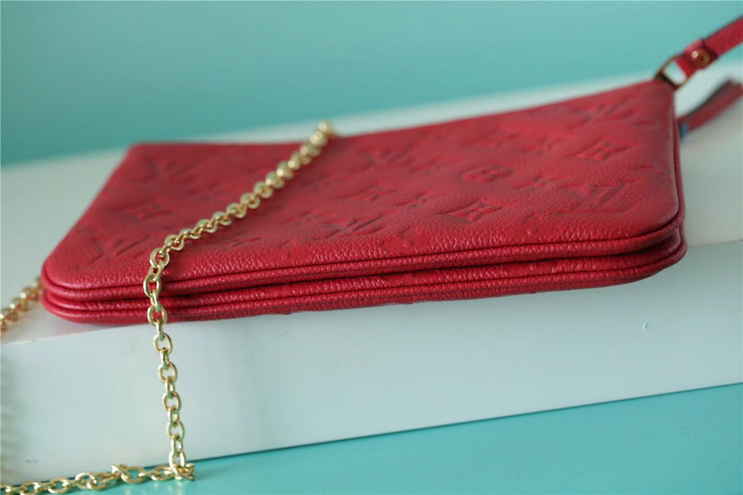 Top Quality Double Zip Pochette Monogram Empreinte Red For Women,  Shoulder and Crossbody Bags 7.9in/20cm Top Quality