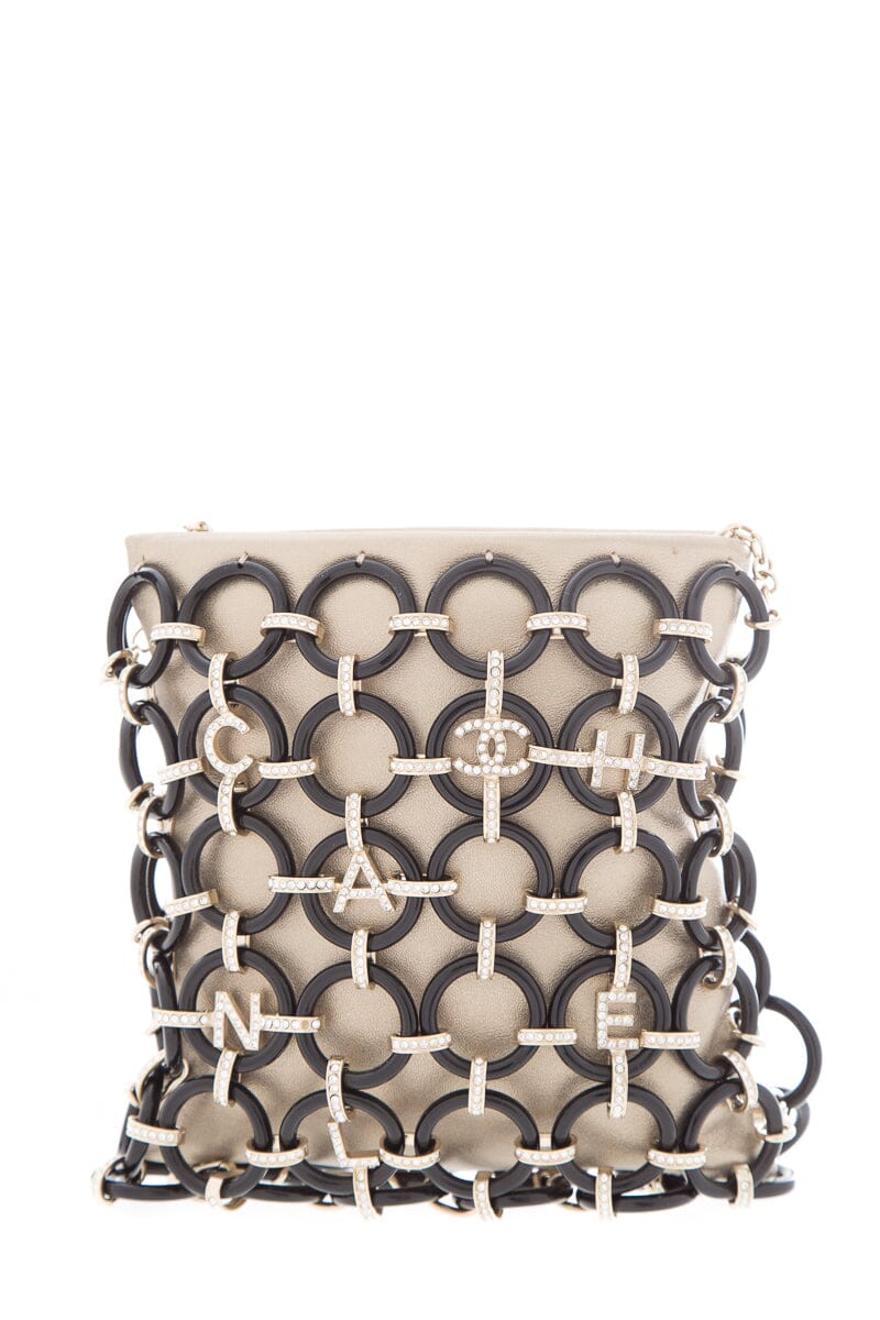 Chanel 2018 Limited Edition Black & Gold Leather & Chain Ring Cross-Body