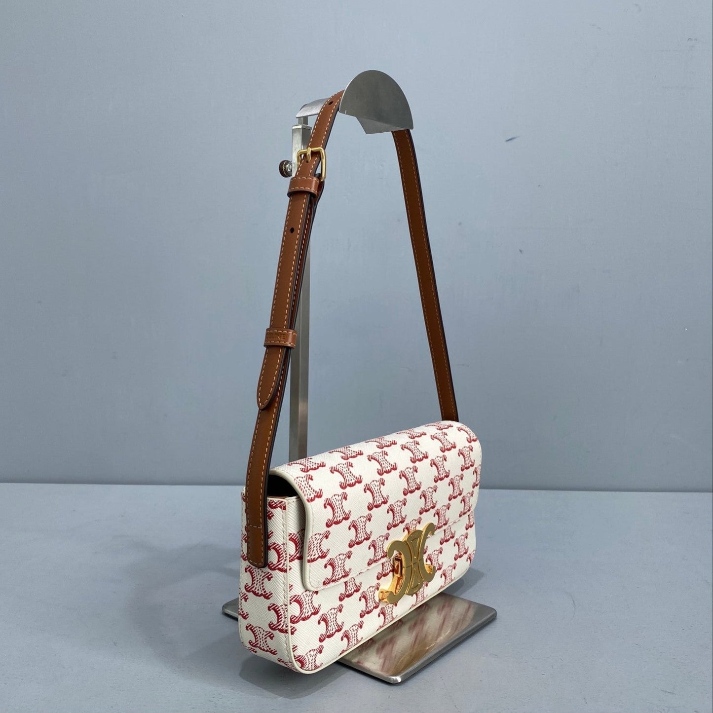 Top Quality Triomphe Shoulder Bag In Triomphe Canvas  Red For Women 8in/20cm 194142CUZ.27ED