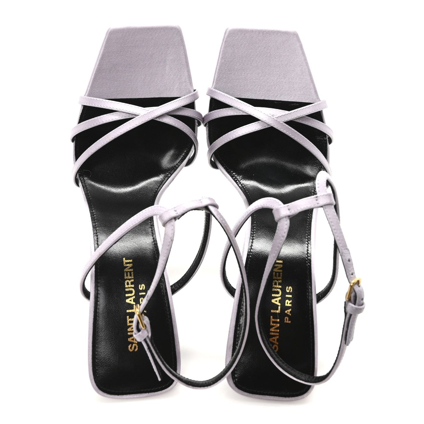 Saint Laurent Crepe Satin Baliqua 105 Ankle Strap Sandals 37.5 Poly Grey