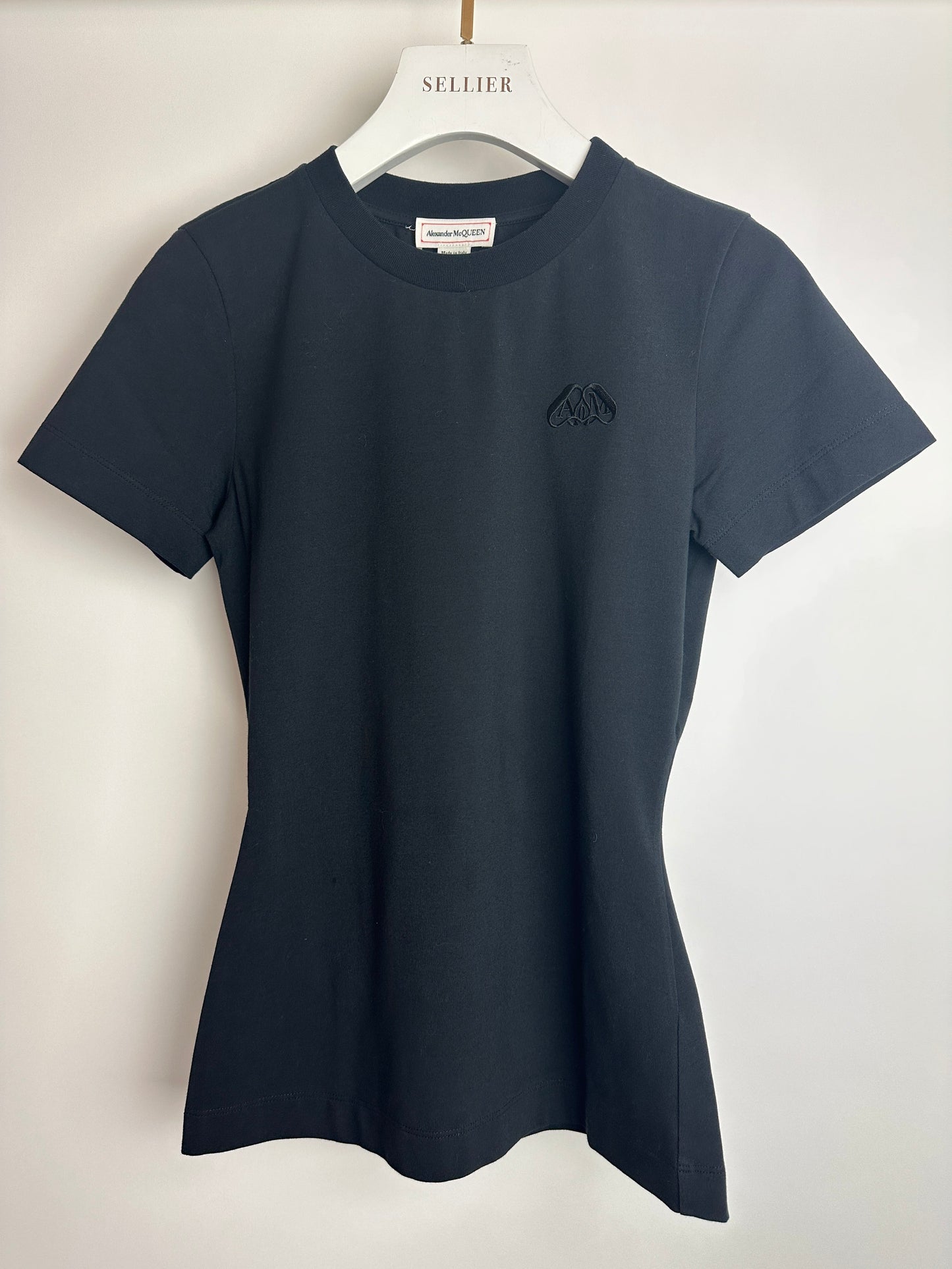 Alexander McQueen Black Cotton Round Collar T-Shirt with Logo Size IT 38 (UK 6)