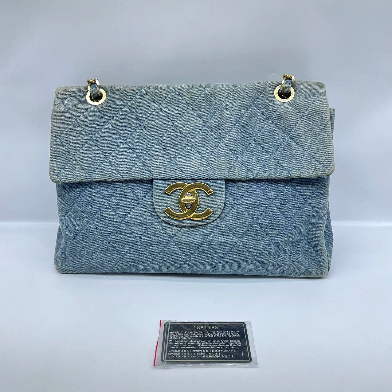 Chanel   Classic Maxi 34 Flap Blue Jeans Denim Giant CC 24 Gold Hardware