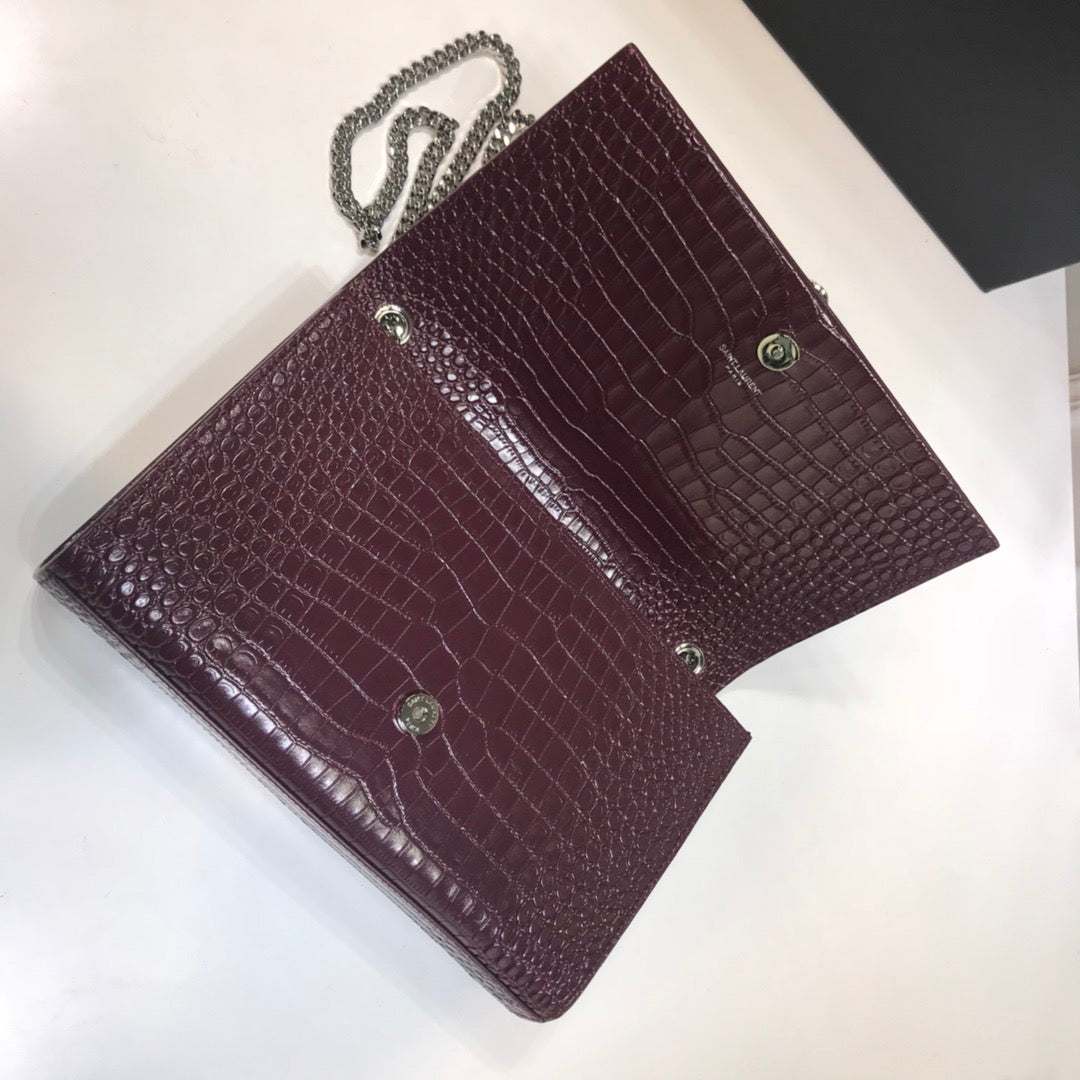 YSSL Kate Medium Chain Bag With Tassel In Embossed Crocodile Dark Violet For Women 9in/24cm YSL