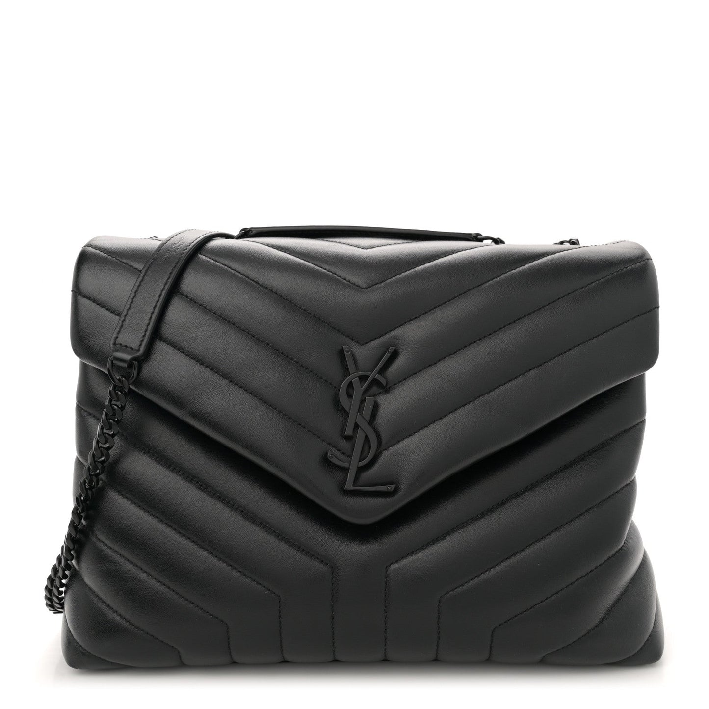 Saint Laurent Calfskin Y Quilted Monogram Monochrome Medium Loulou Chain Satchel Black