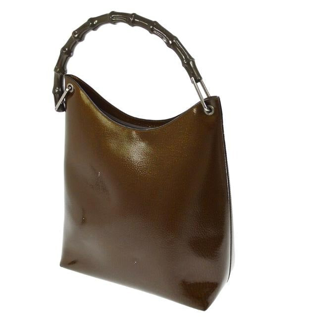 Gucci   Brown Speckled And Glossy Leather With Bamboo Handle Hobo Bag