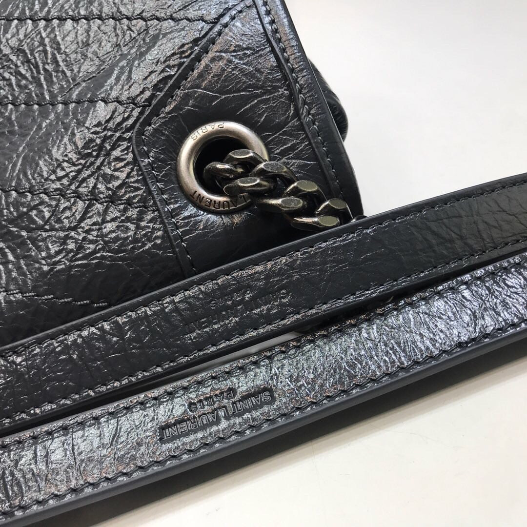 YSSL Niki Medium Chain Bag In Crinkled  Grey For Women 11in/28cm YSL 6331580EN041112