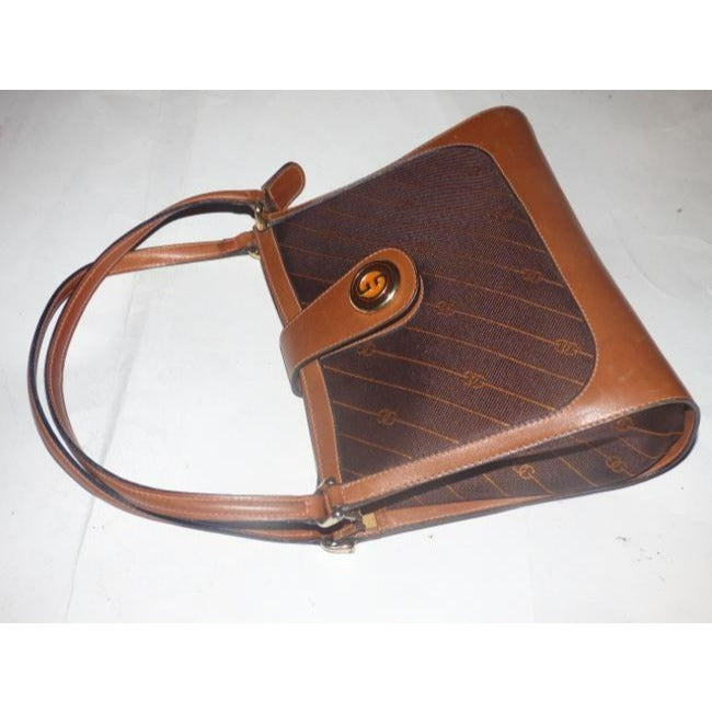 Gucci   Shades Of Brown With Diagonal Rust Logo Print Leather Satchel