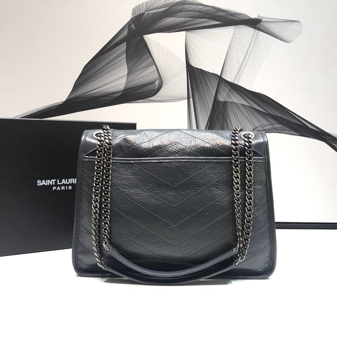 YSSL Niki Medium Chain Bag In Crinkled  Grey For Women 11in/28cm YSL 6331580EN041112