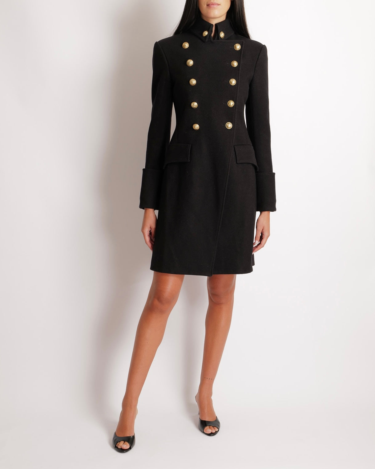 Balmain Black Wool Double Breasted Coat with Gold Buttons Size FR 38 (UK 10) RRP £4,500