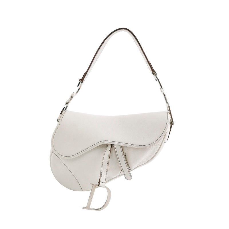 Dior Saddle   Leather White with Silver Hardware