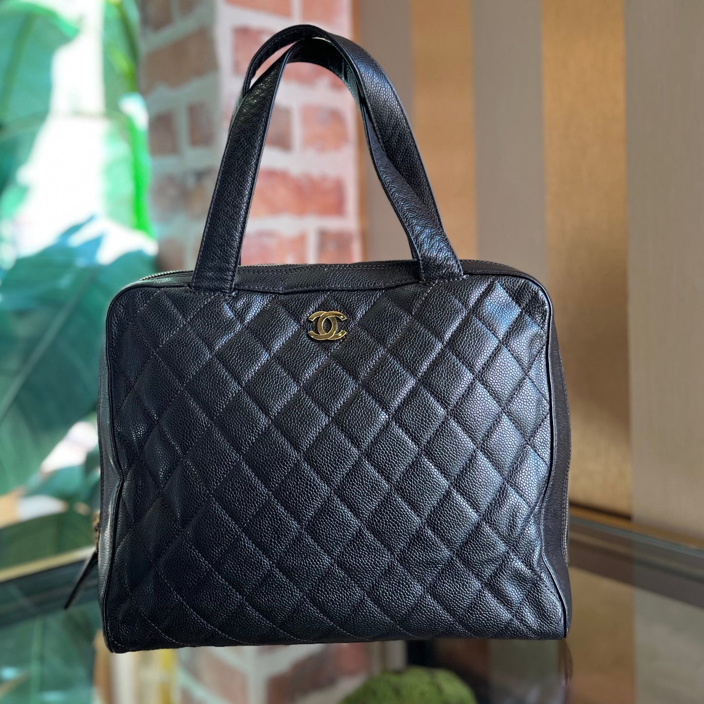 CHANEL Bowler CC Caviar Leather Quilted Satchel