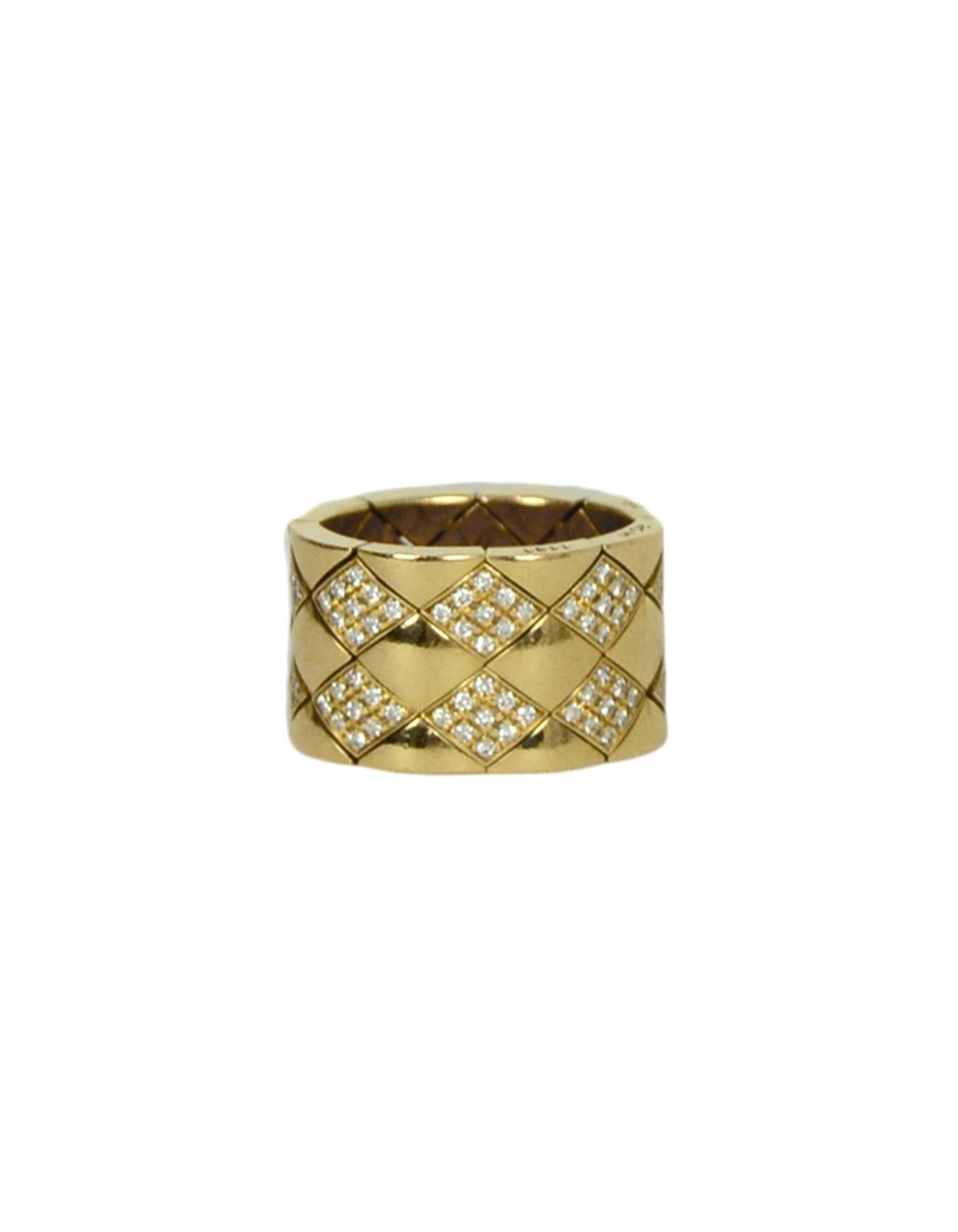 Chanel 18k Yellow Gold & Diamond Coco Crush Matelasse Thick Band Ring sz 5.5