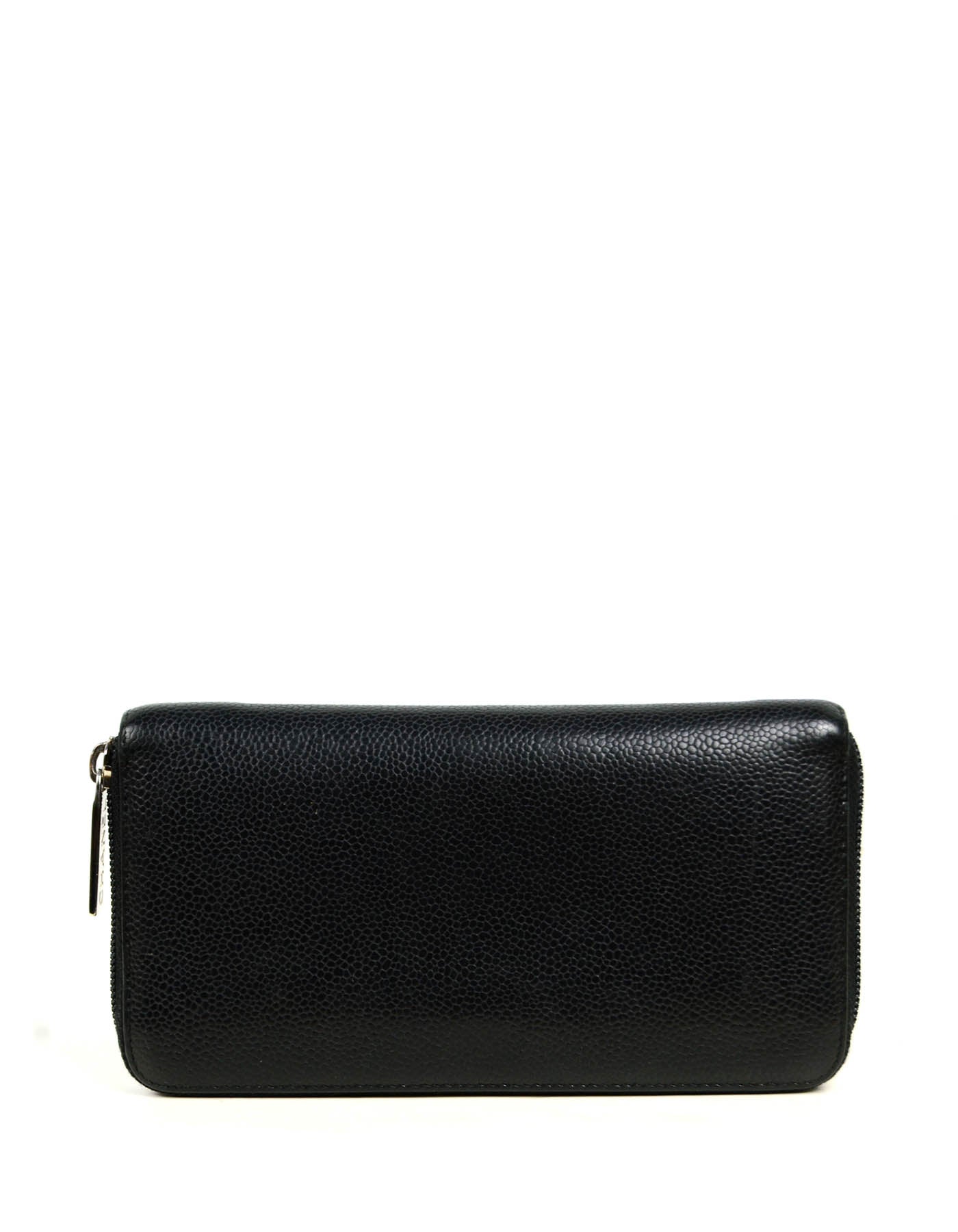 Chanel Black Caviar Leather CC Timeless Zip around Long Wallet