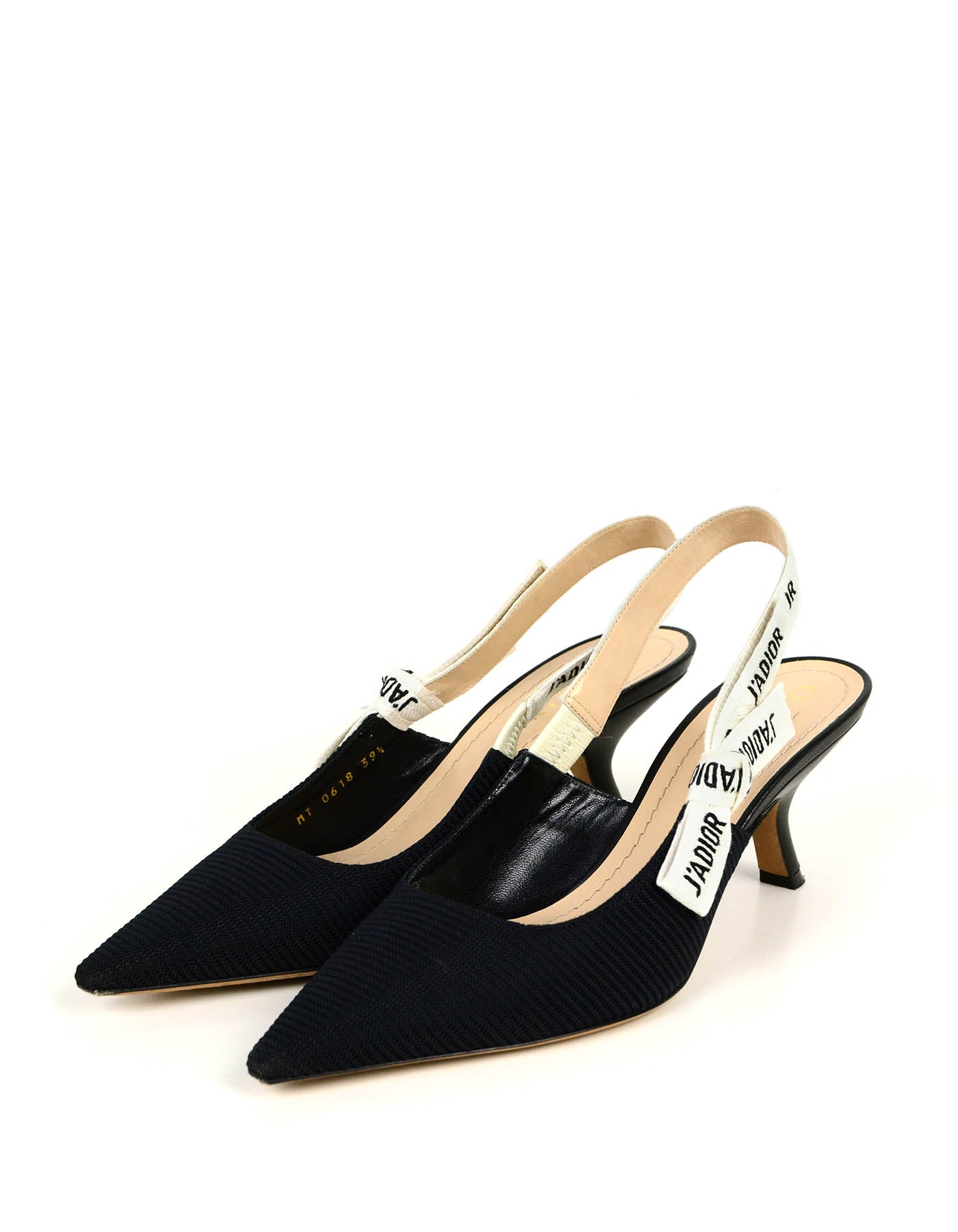 Christian Dior Black Technical Canvas Ribbon J’ADIOR Slingback Pumps sz 39.5