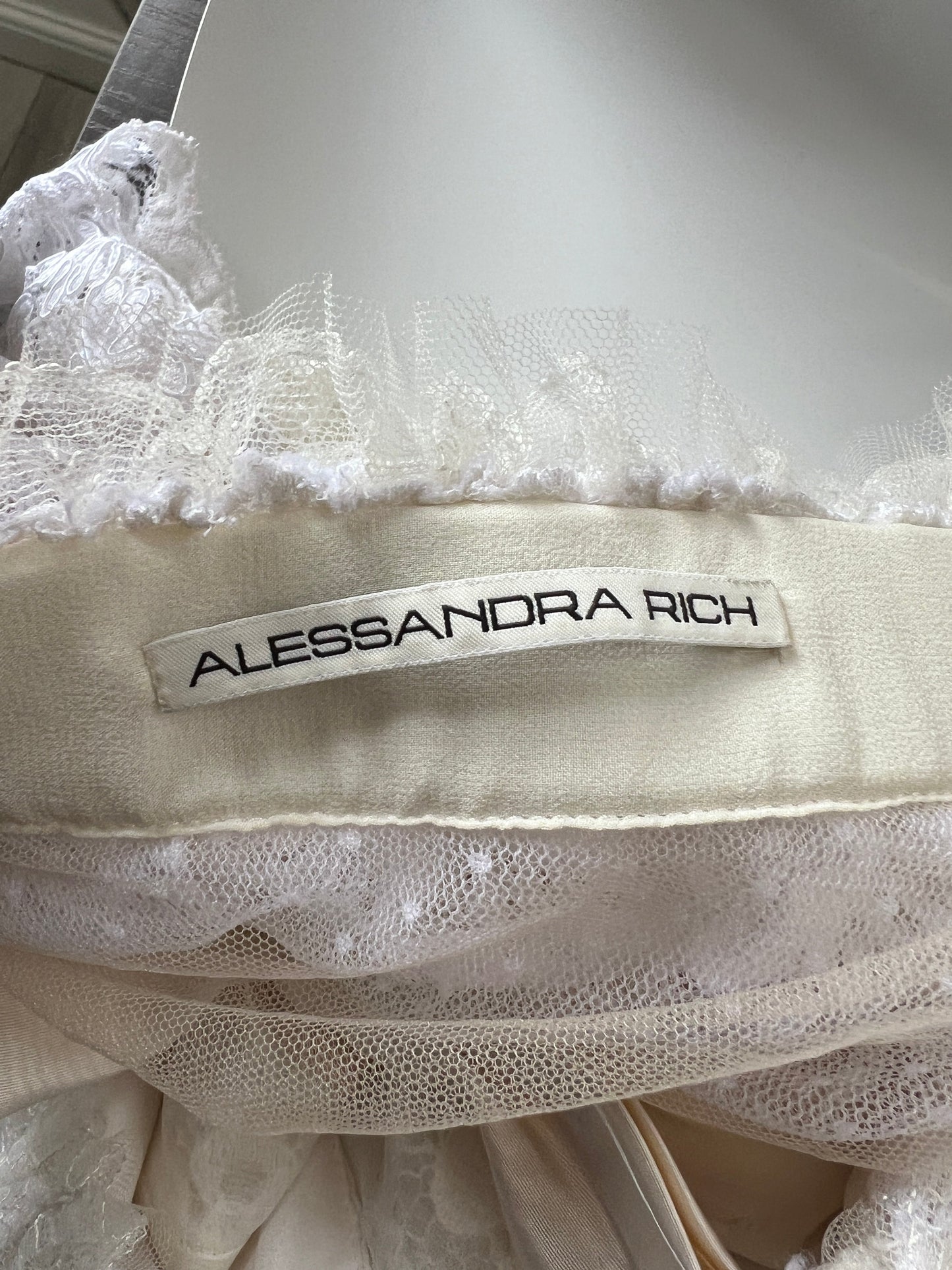 Alessandra Rich White Tiered Lace Long Sleeve Maxi Dress with Frills and Bow Detail Size IT 38 (UK 6)