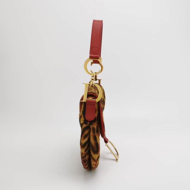 Dior Saddle   Leopard Print Ponyhair and Red Leather John Galliano Rare