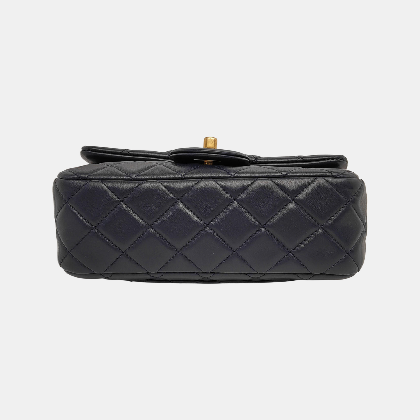 Chanel Classic Flap Rectangular Mini Navy Lambskin Pearl Crush Adjustable Gold Ball Chain