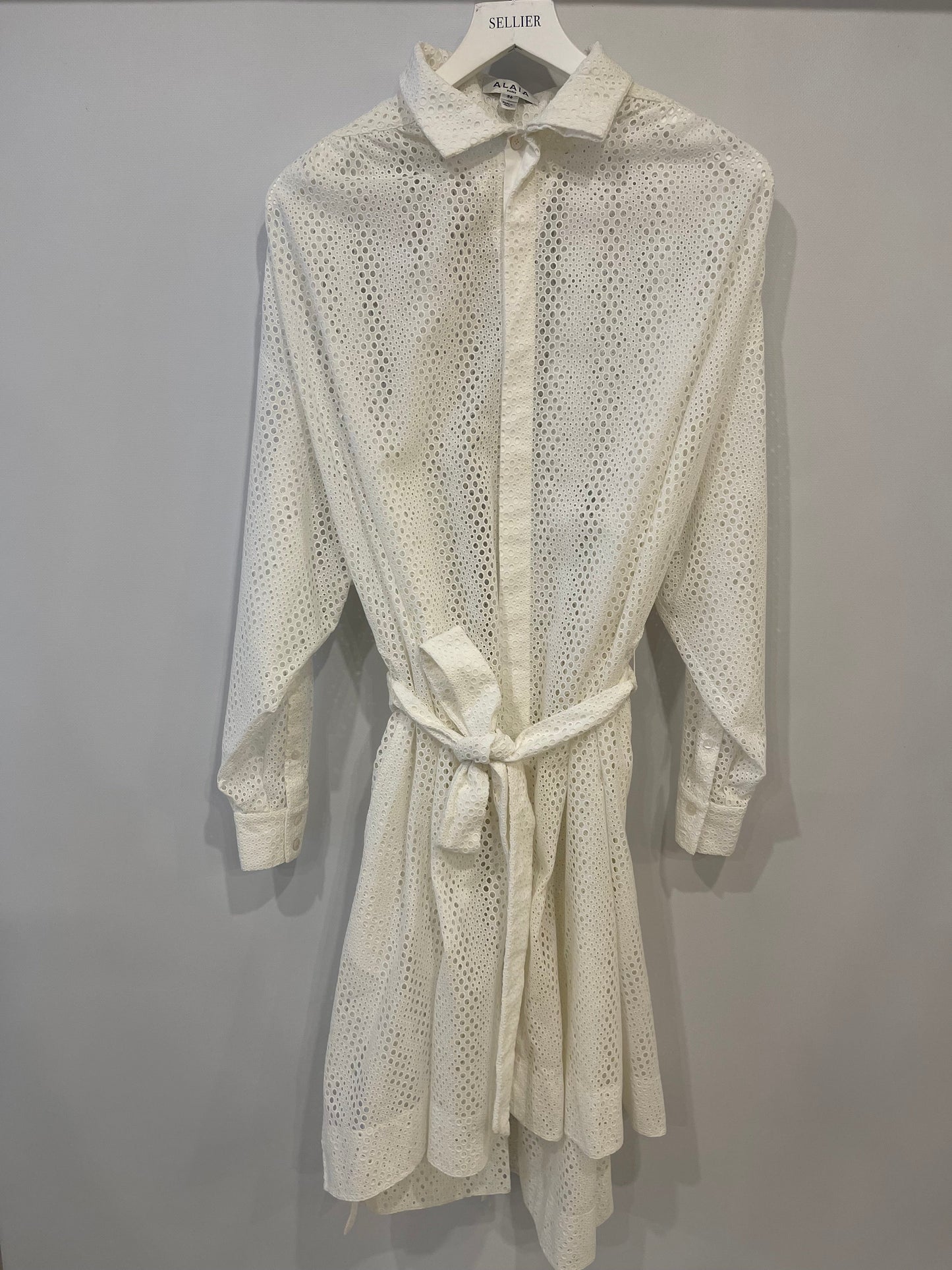 Alaia White Perforated Light Dress Coat with Belt Detail Size FR 36 (UK 8)