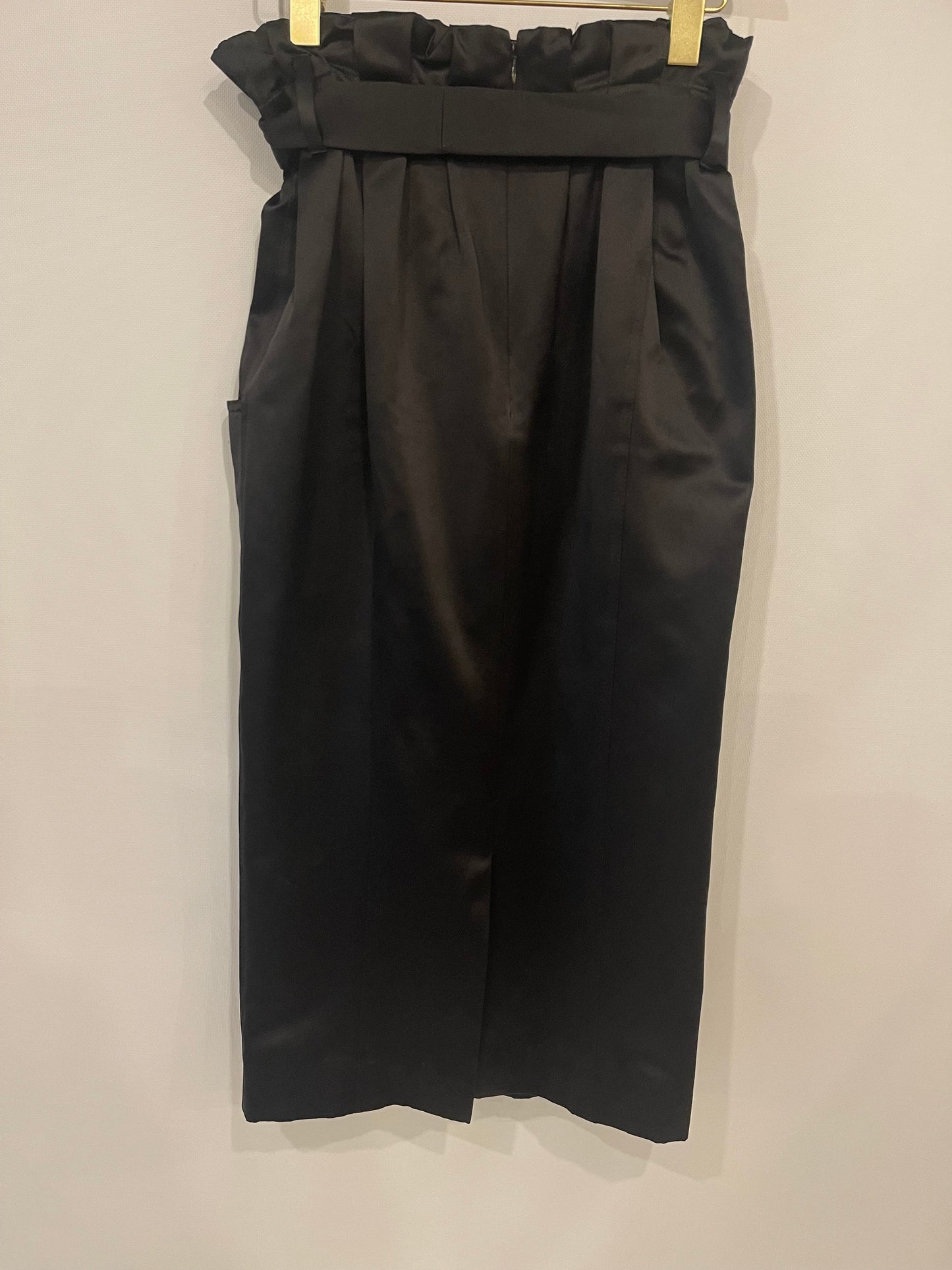 Chanel Black Satin Midi Skirt with CC Logo Detail Size FR 36 (UK 8)