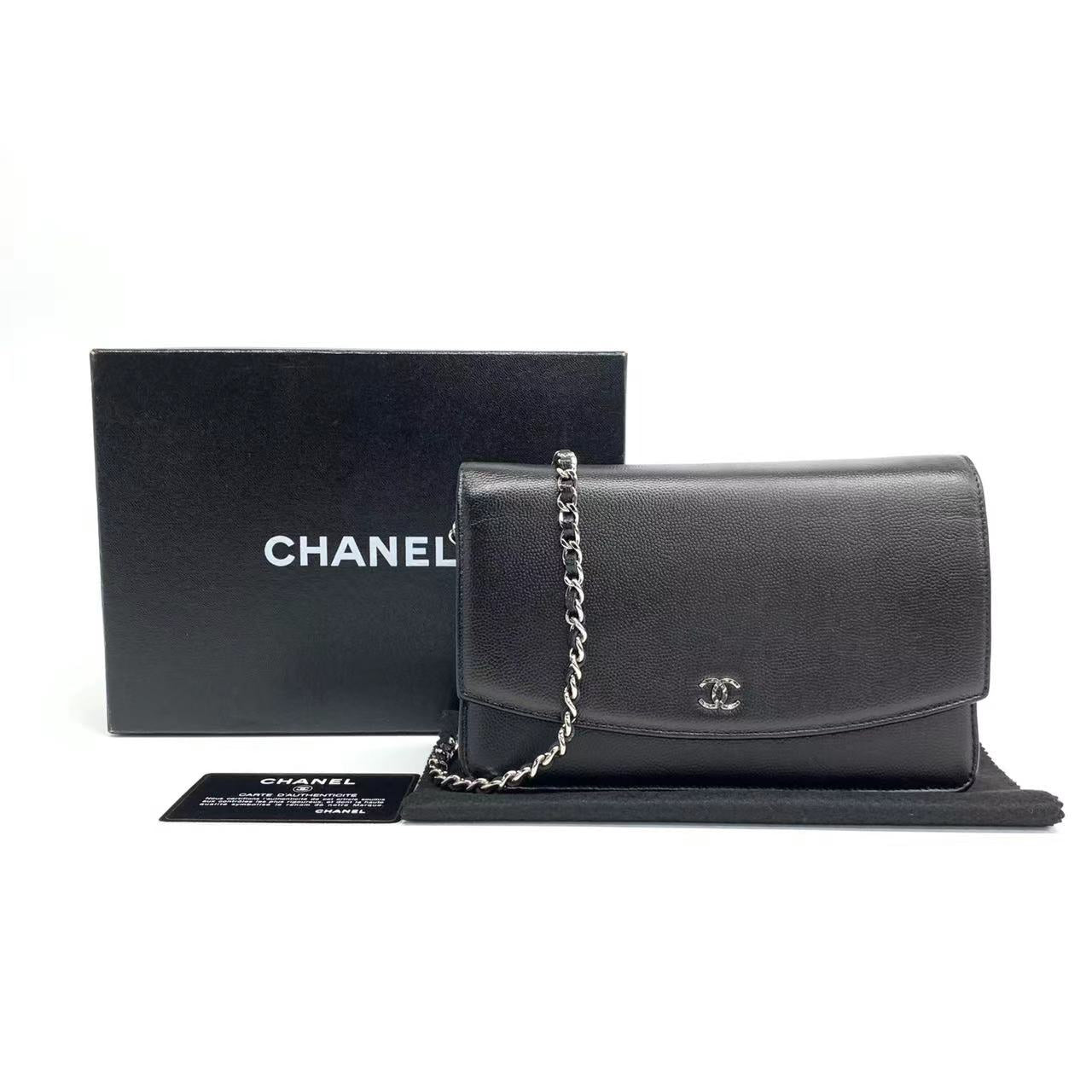 Chanel Wallet On Chains WOC Black Caviar Leather Silver Chains