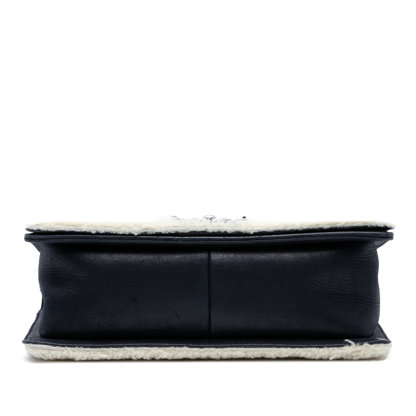 Black Chanel Old Medium Bicolor Shearling Boy Flap Crossbody Bag