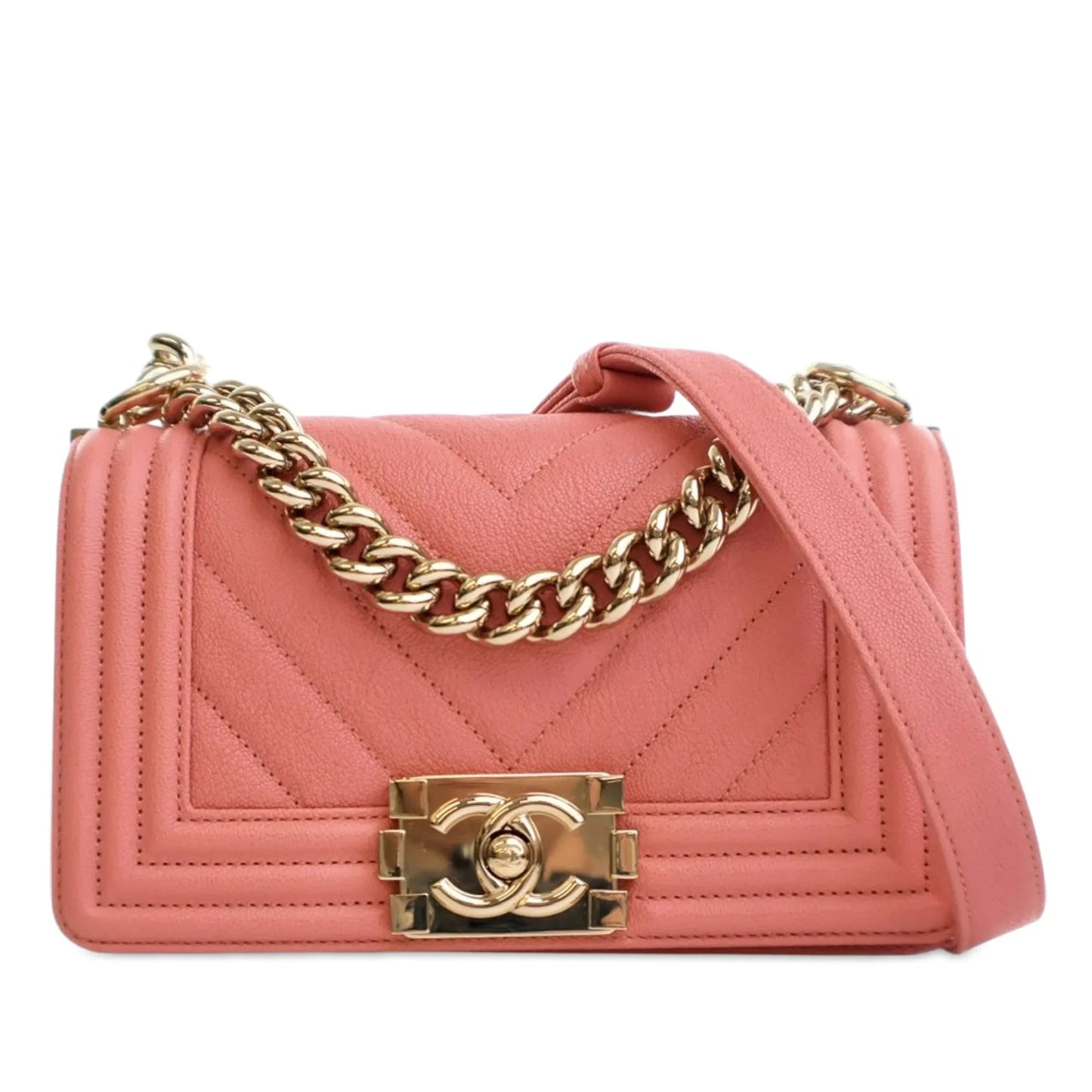 Pink Chanel Small Chevron Caviar Boy Flap Crossbody Bag